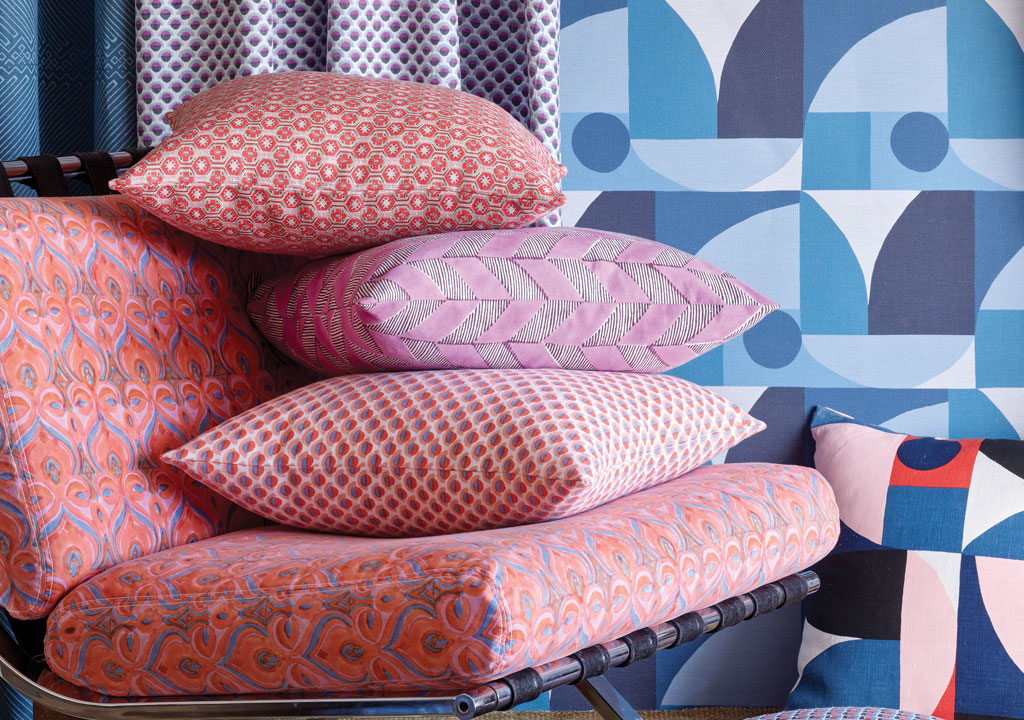 colorful serena dugan designs on pillows and fabrics