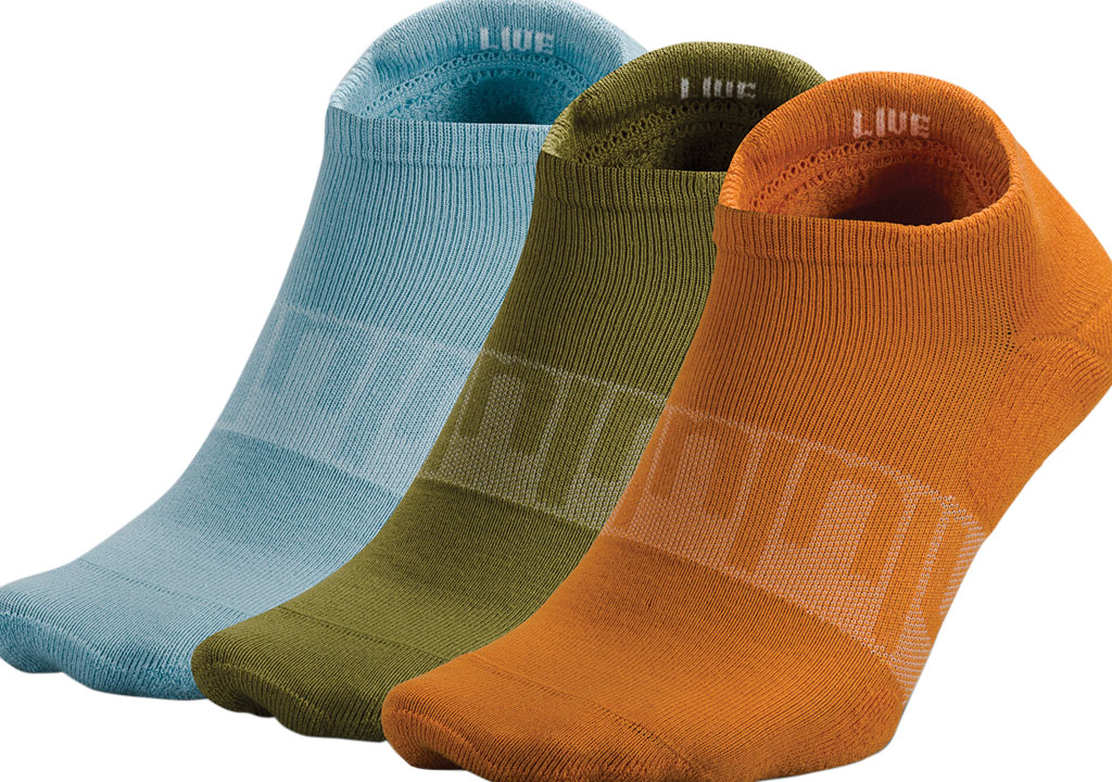 blue and green and rust colored ankle socks from Lululemon