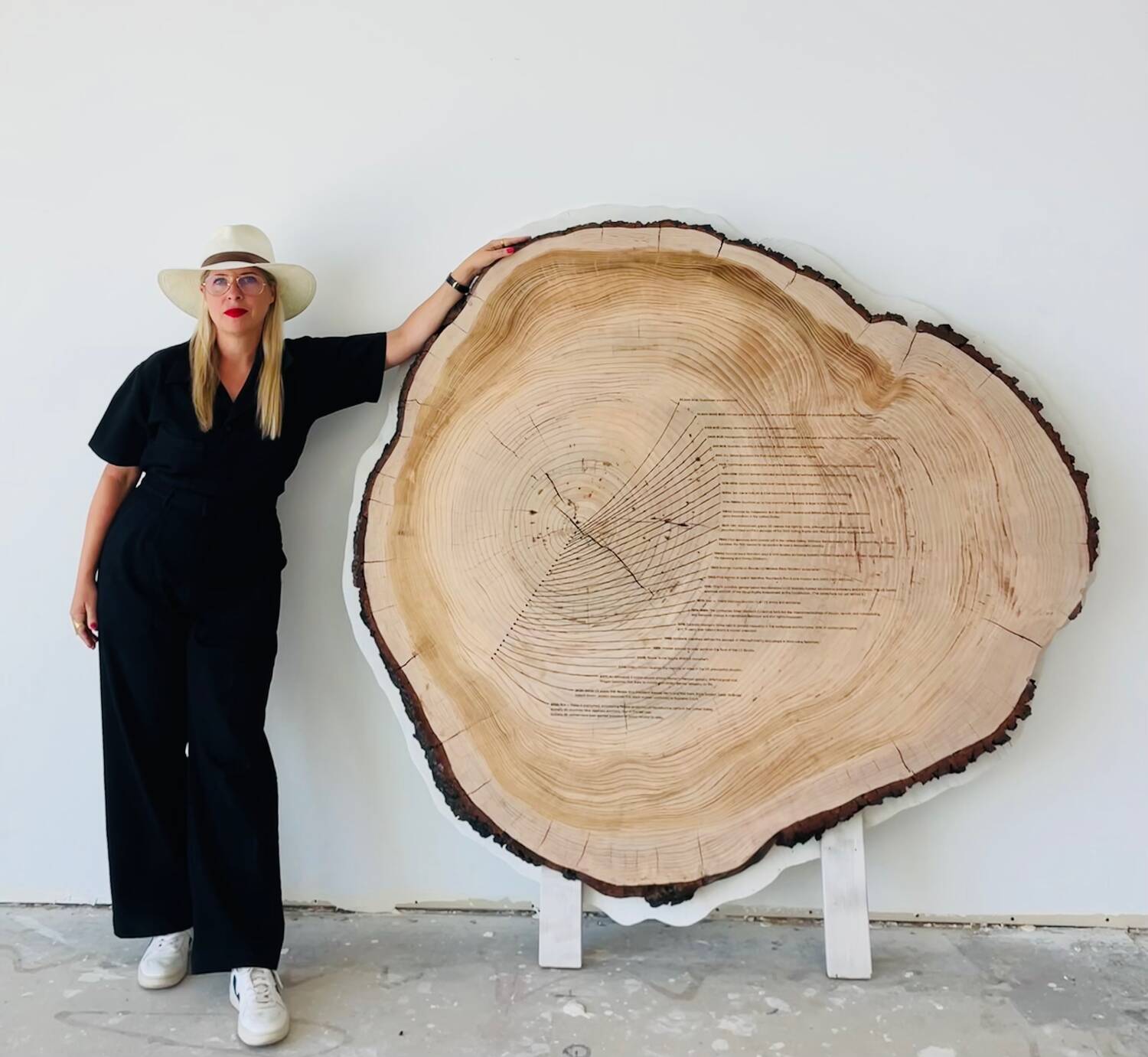 Tiffany Shlain with tree ring art piece