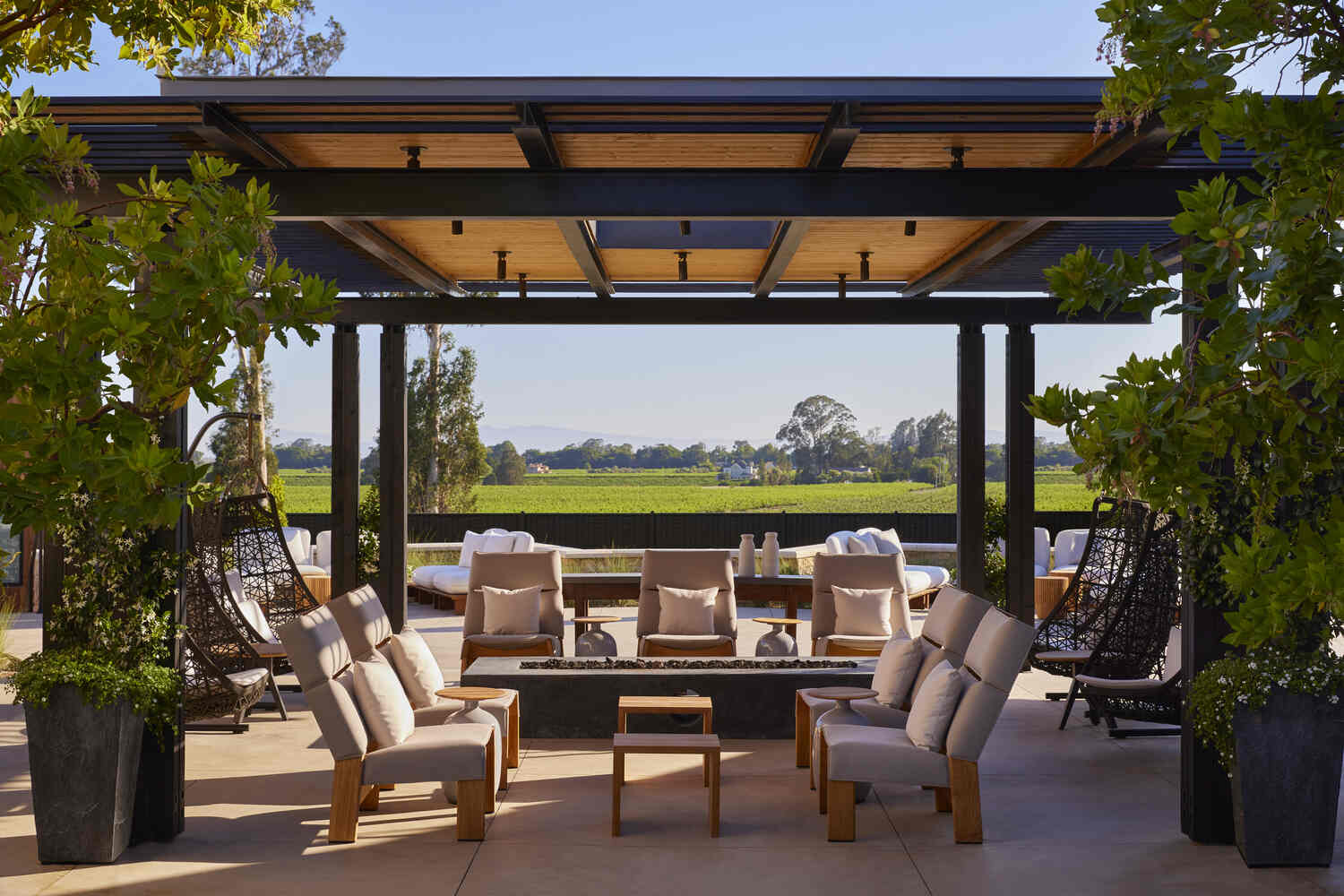 sunny outdoor lounge area at stanly ranch