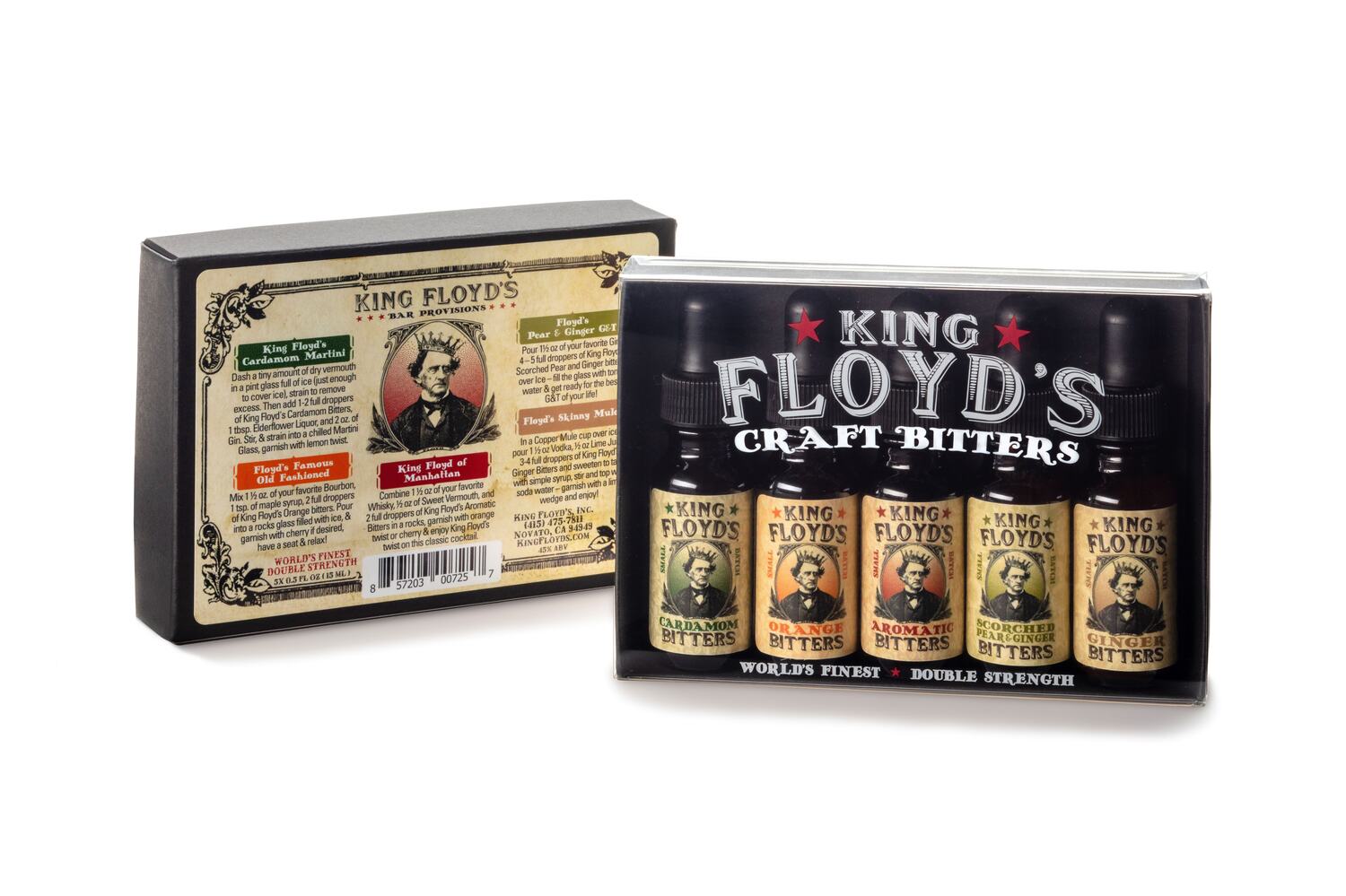 box of five king floyd's bitters