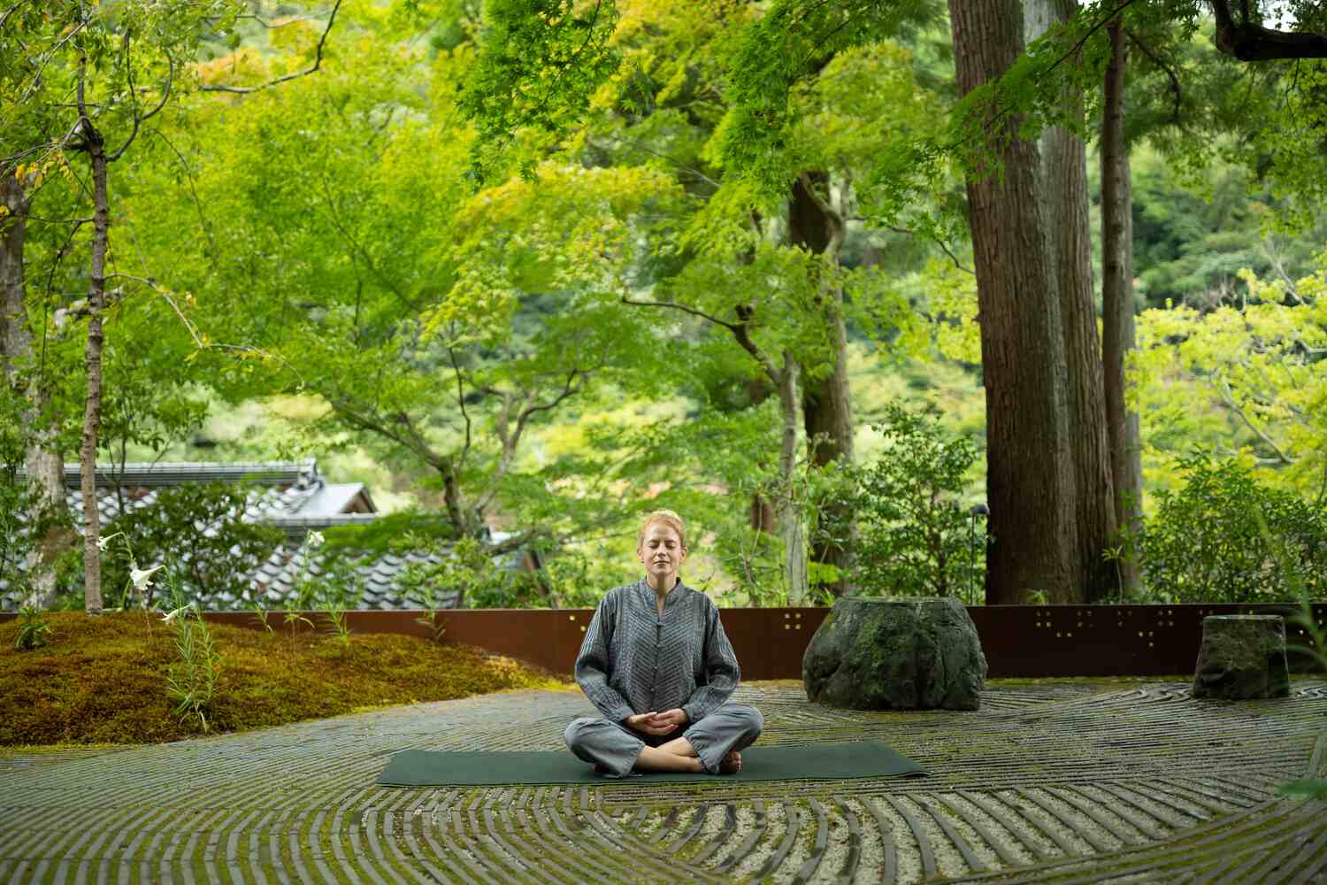 woman meditating in kyoto