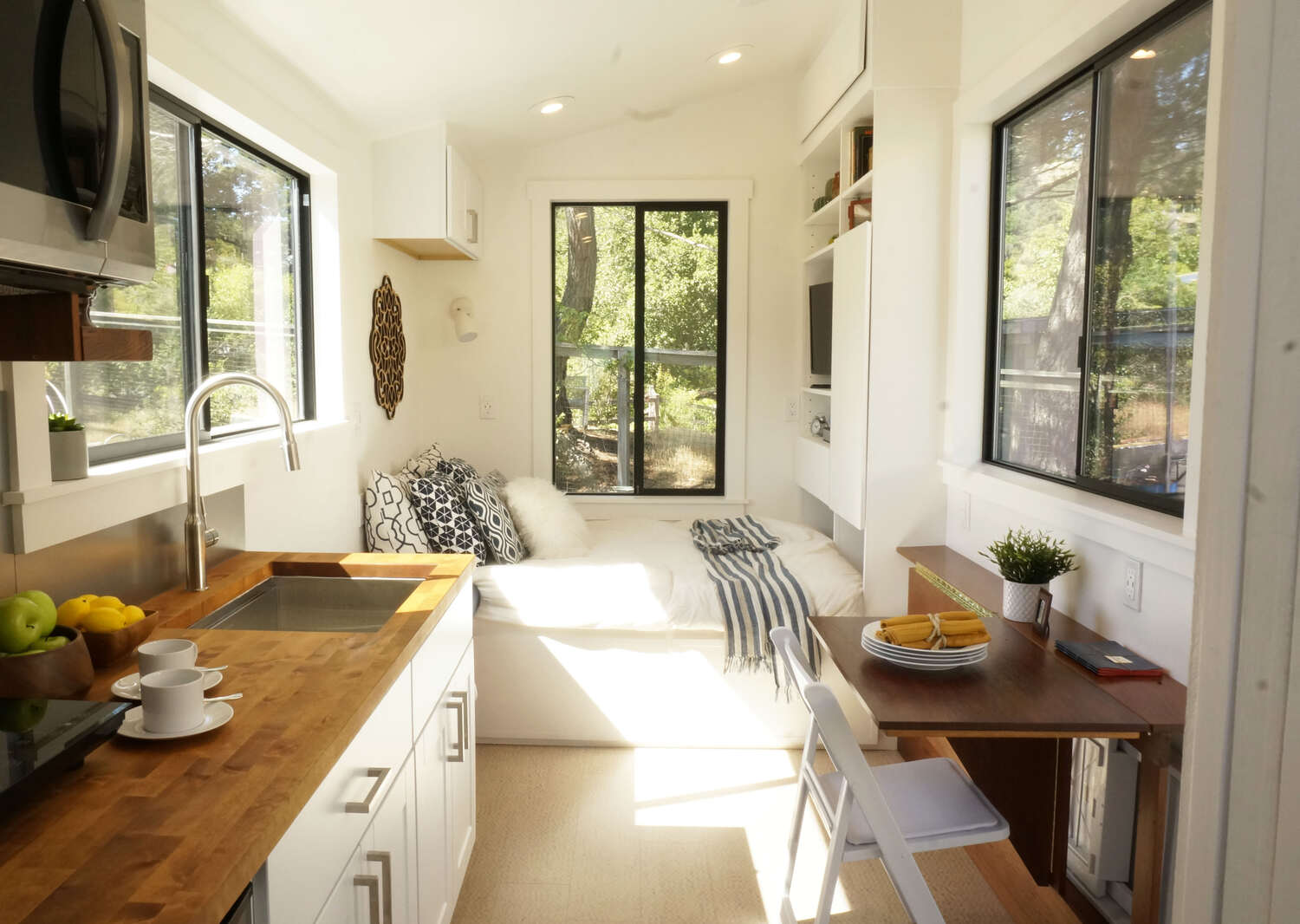 bright interior of furnished tiny home