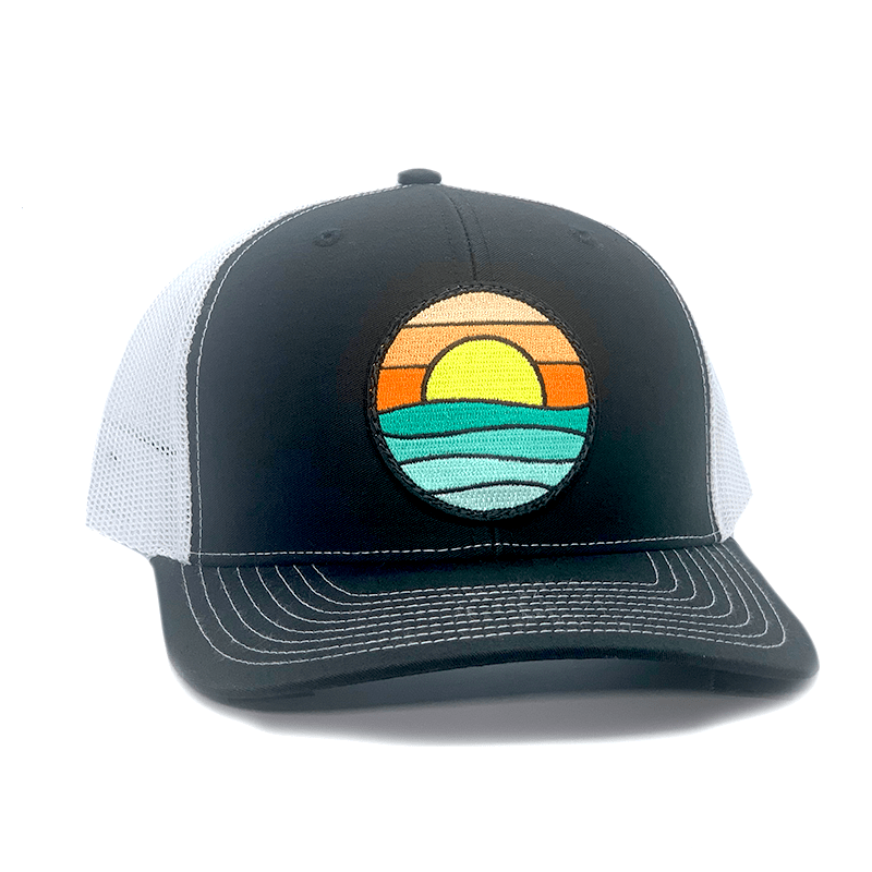 trucker hat with sunset logo