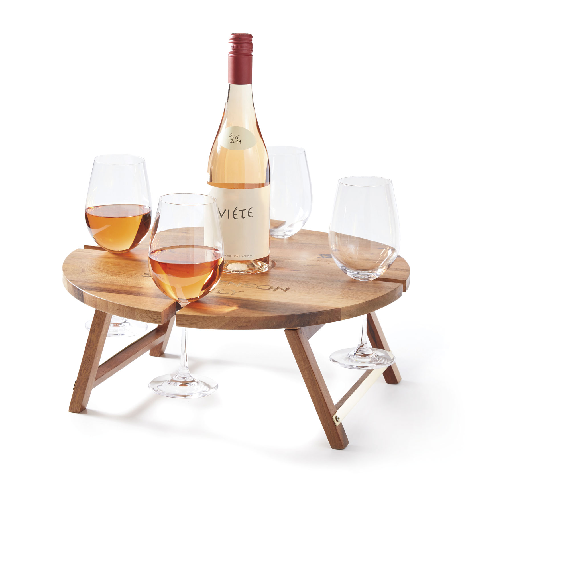 folding picnic table with wine glasses