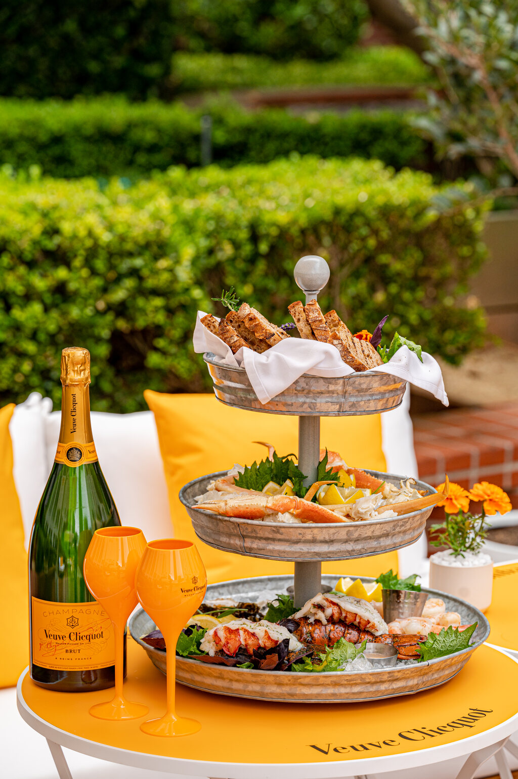 a champagne and appetizers table