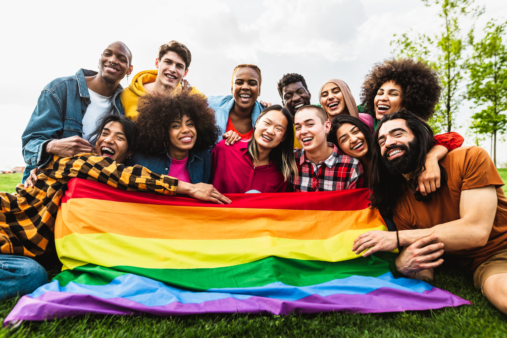 group of people with pride flag