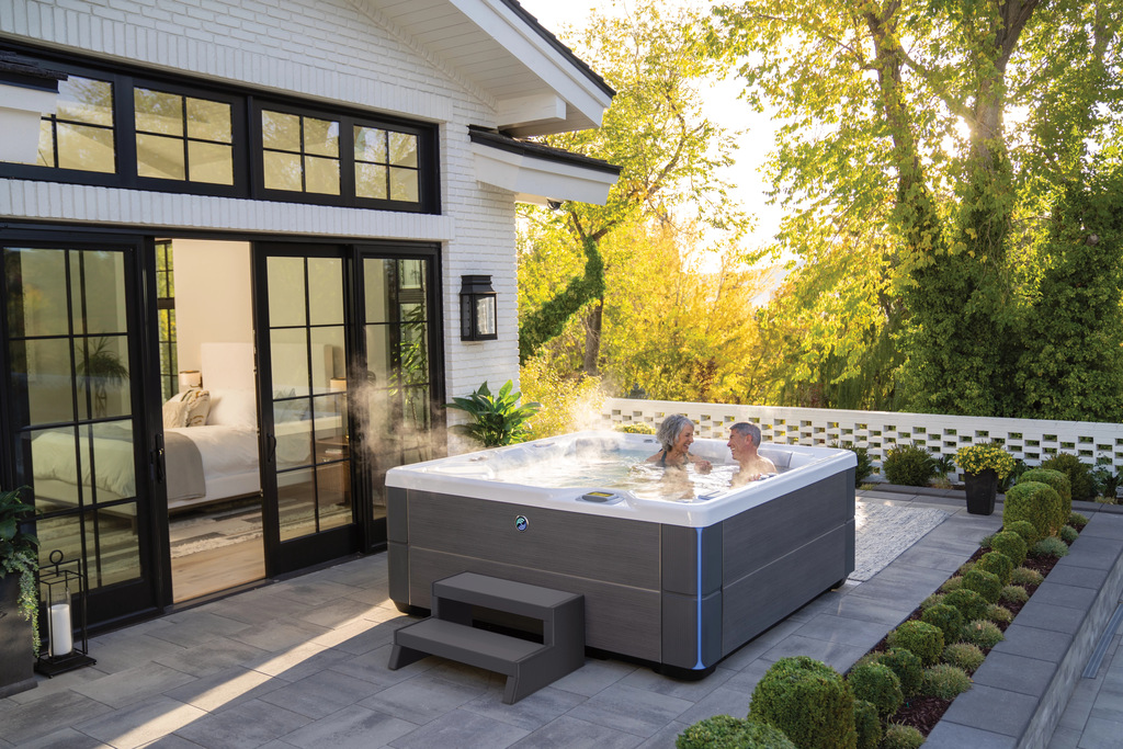 a hot tub on a deck