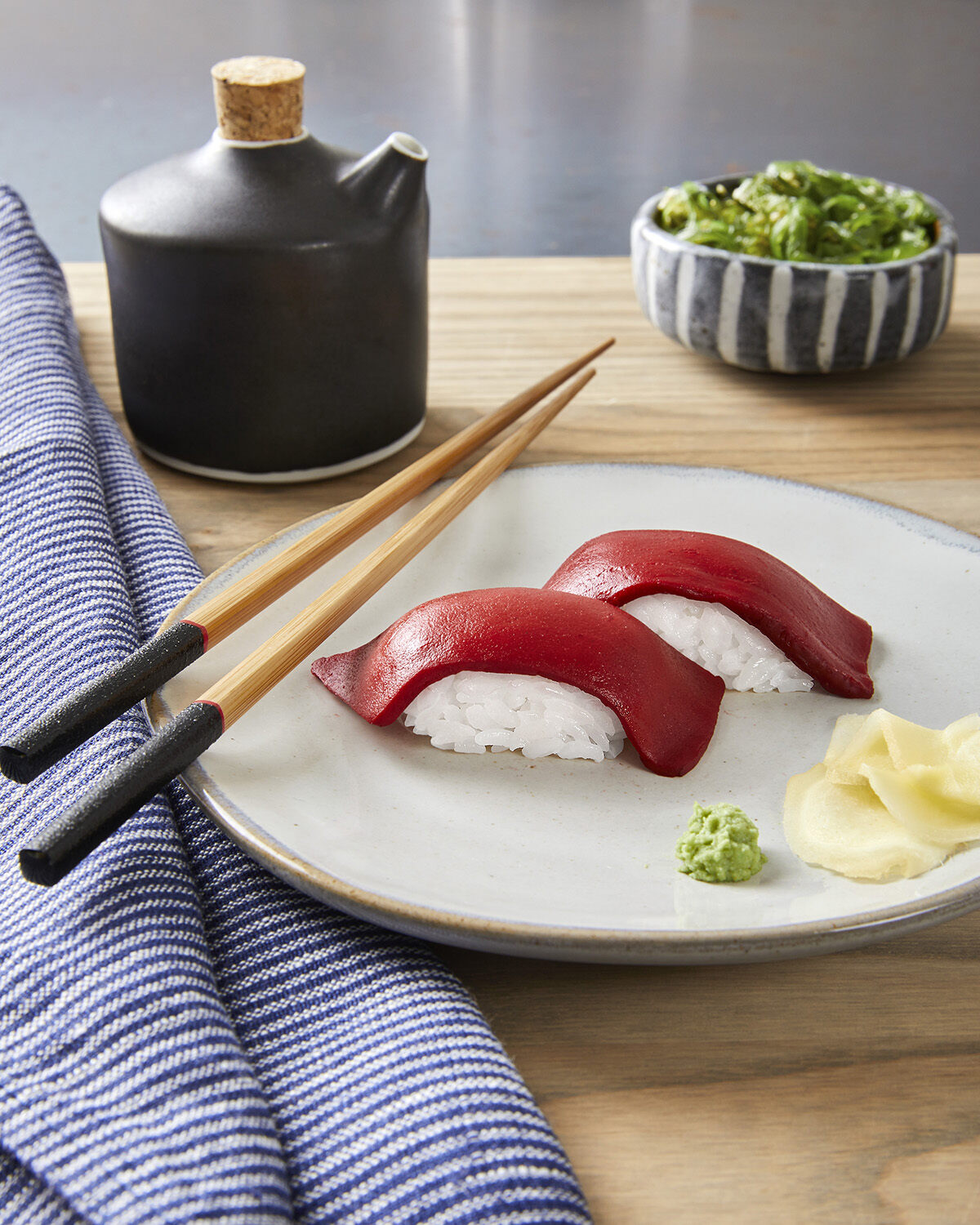 two pieces of FInless Foods' cell-cultured tuna sashimi 