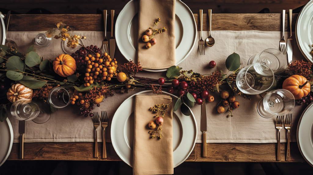 a table set with autumn decor