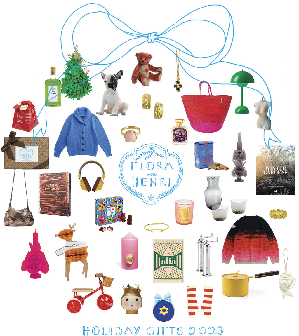 a collage of Flora and Henri holiday gifts