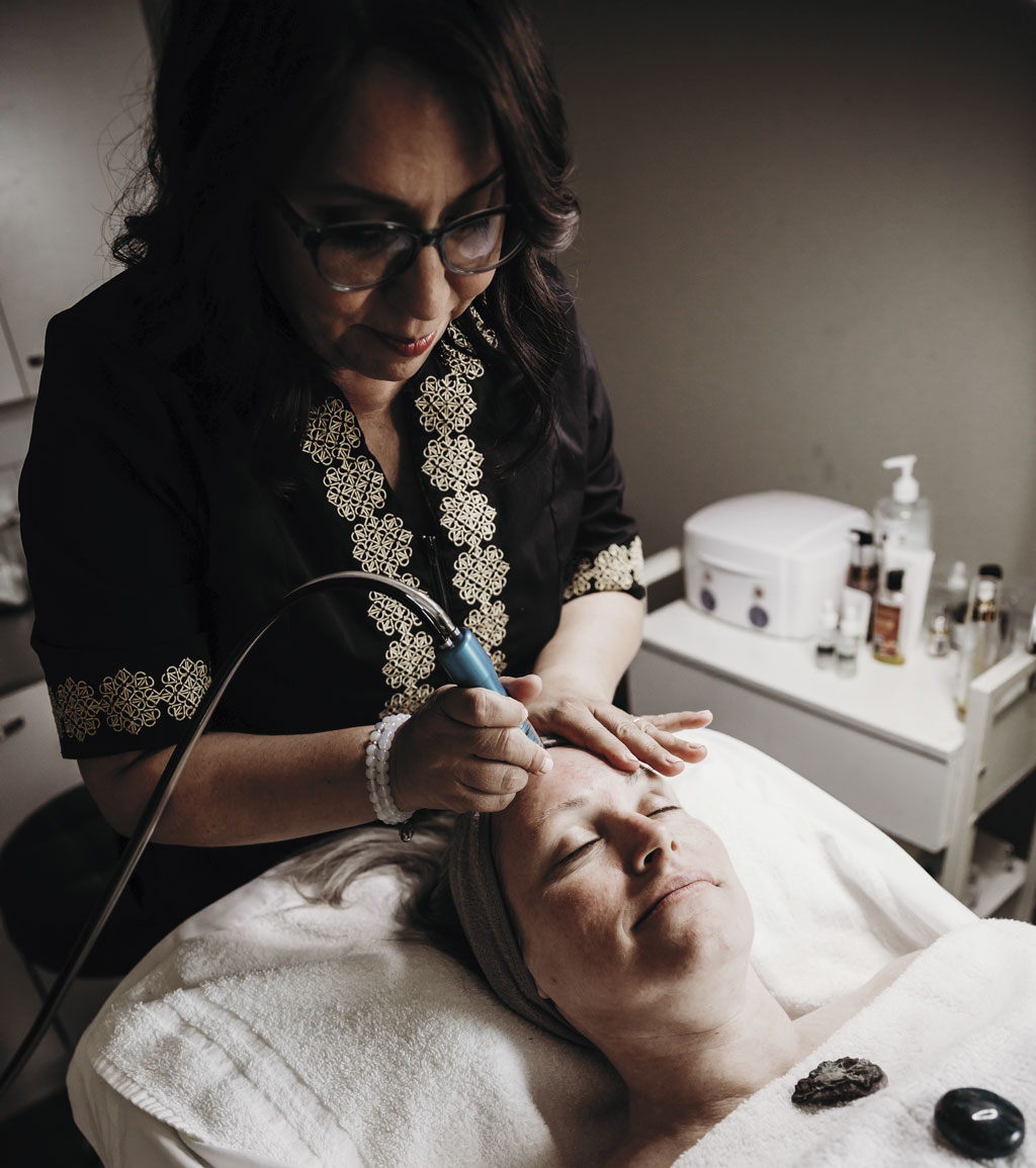 a patient gets a treatment at Moonstone Skin and Body Care