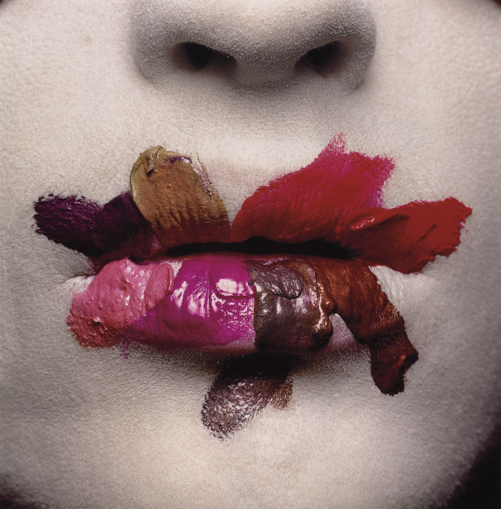 close up of lips with different shades of lipstick by Irving Penn